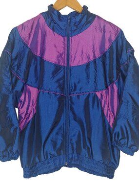 Vintage 90s Bocoo Jacket Small Iridescent Quilted Purple Blue Zip Up Retro
